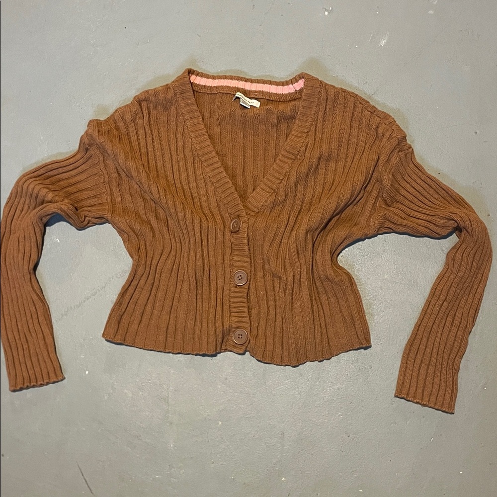 American Eagle Outfitters Brown Cardigan Crop Sweater